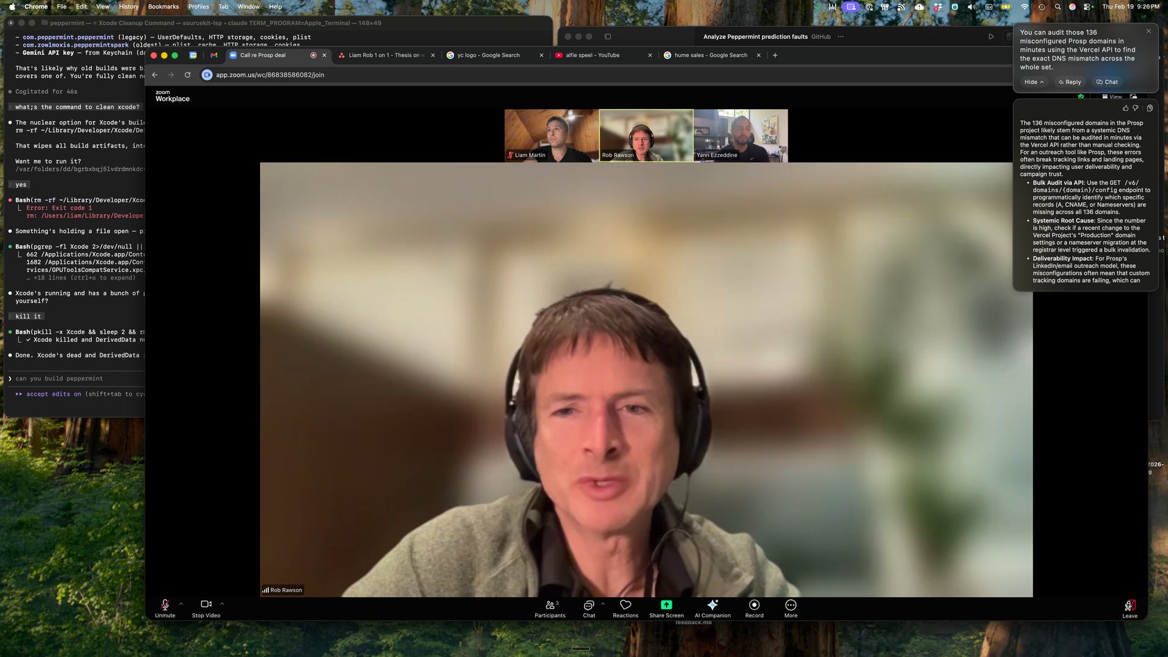 Zoom meeting view with proactive Peppermint notification