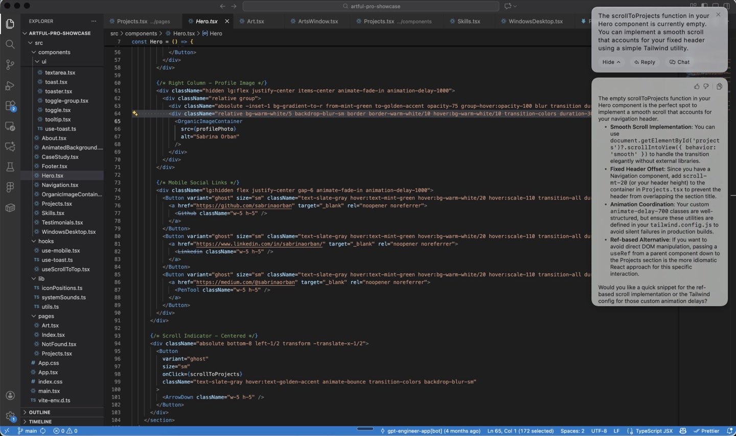 Code editor session with Peppermint suggesting a concrete implementation fix